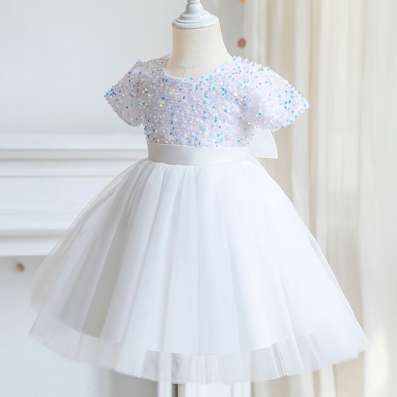 White Sequin Kids Dress