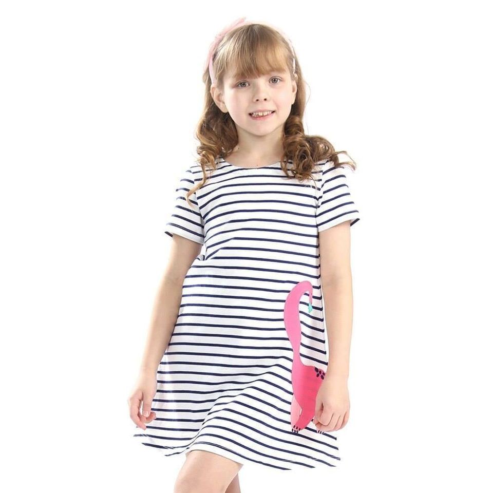 Girls Cotton Dress - Flamingo