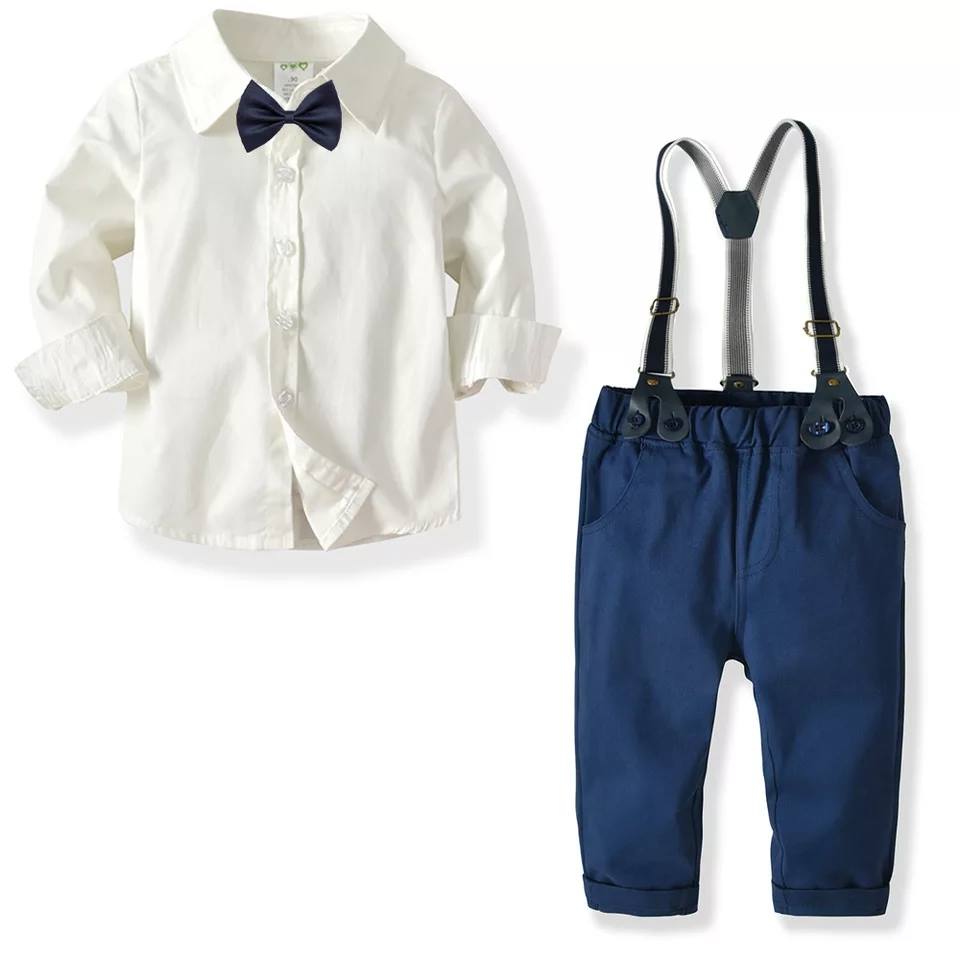 Navy Blue Toddler Clothes with Suspender Bow Tie