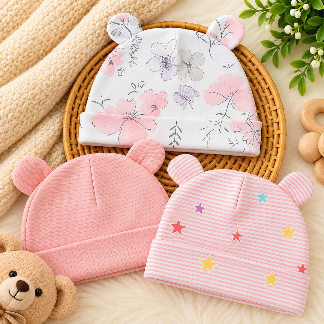 Adorable 3-Piece Baby Hat Set – Soft & Comfortable