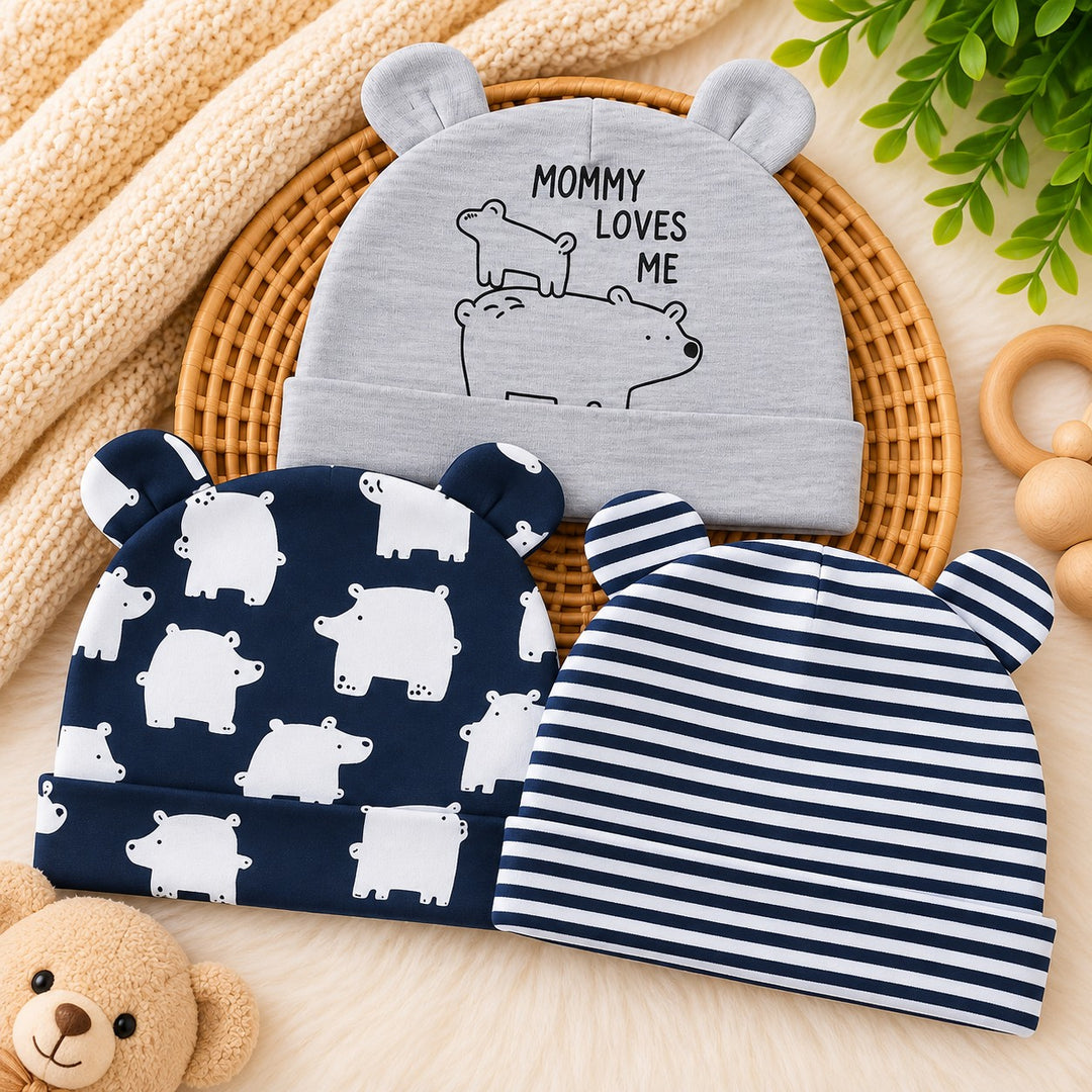 Adorable 3-Piece Baby Hat Set – Soft & Comfortable