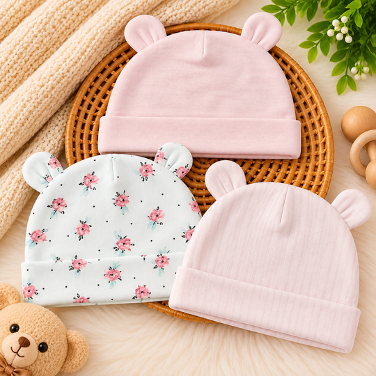 Adorable 3-Piece Baby Hat Set – Soft & Comfortable